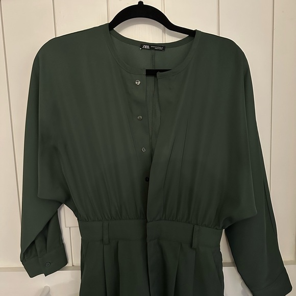 Zara Long Belted Jumpsuit Green - Picture 2 of 4